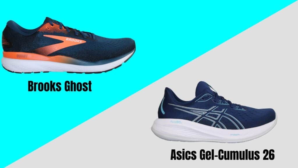 Picture of the best walking shoes that are neutral: the brooks ghost and the asics gel cumulus 