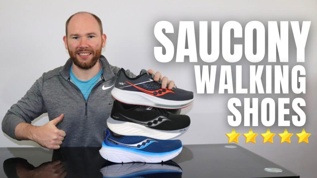 Saucony Walking Shoes Cover with James McCormack behind a desk