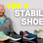Picture of James McCormack sitting at a desk with 5 stability shoes for review