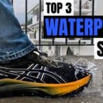 James McCormack wearing the ASICS GT-2000 14 Gore-Tex walking through a puddle, demonstrating waterproof performance for the Top 3 Waterproof Shoes 2025 review.