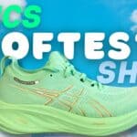 Picture of a green version of the Asics gel nimbus 26 on a cloud in the sky
