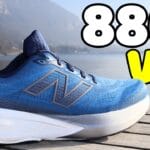 New Balance 880 v15 cover photo of the shoe from the side at annecy lake with the caption 880 v15 in white and yellow