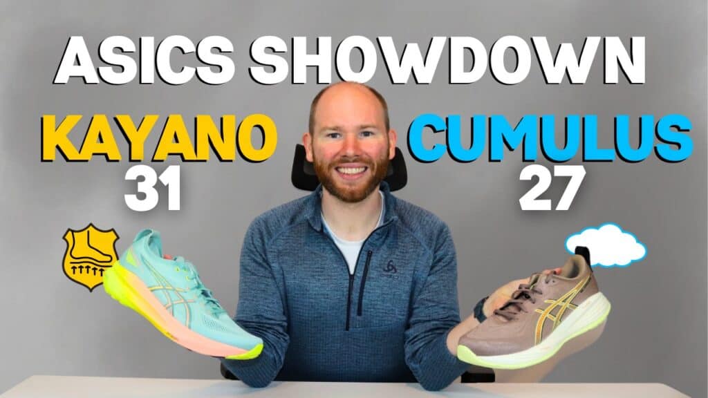 Photo of James McCormack sitting at a desk providing a review of the Asics Gel-Cumulus 27 vs Gel-Kayano 31