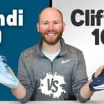Image of James McCormack holding the Hoka Clifton 10 and Hoka Bondi 9 for a detailed comparison review.