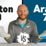 James McCormack comparing the Hoka Clifton 9 and Hoka Arahi 7 max cushion shoes for running and walking comfort and stability.