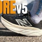 Cover photo of the New Balance More v5 with the caption of more v5 and softest