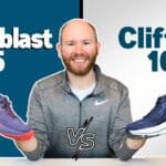 Image of James McCormack holding the Hoka Clifton 10 and Asics Novablast 5 for a detailed comparison review.