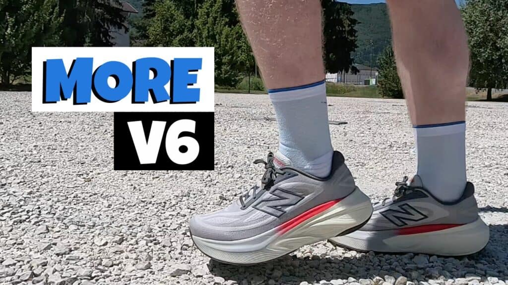 Cover photo of the New Balance More v6 from the side walking