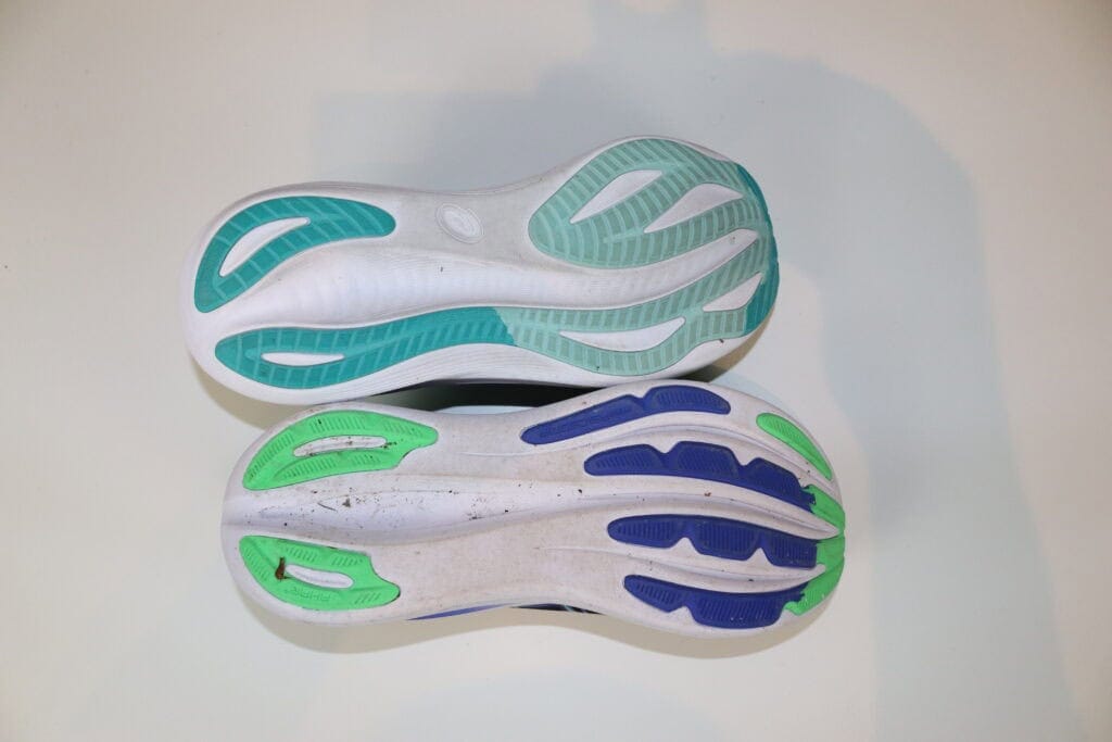 Photo of the Asics Gel Nimbus 28 vs 28 outersoles