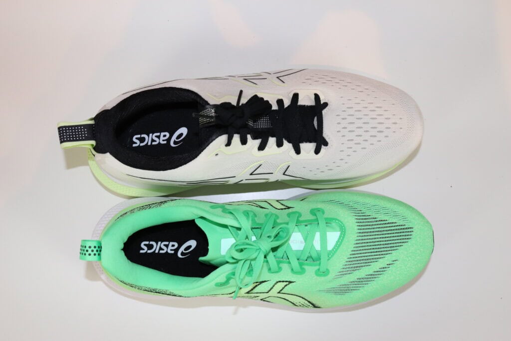 Asics glideride max 2 and 1 side by side to demonstrate the changes to the upper and tongue