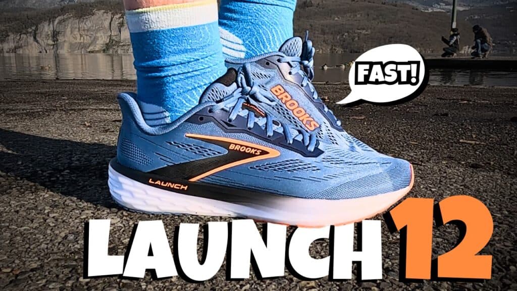 Cover Photo of the Brooks Launch 12 with a speach bubble and text saying 'fast'