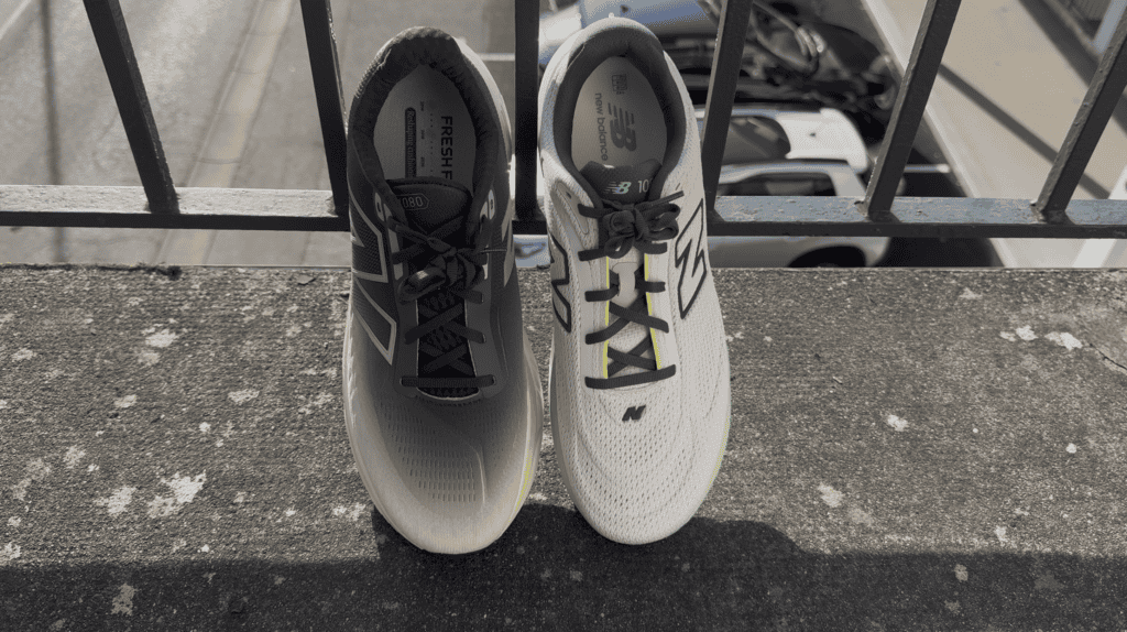 Photo of the two uppers of the New Balance 1080 v15 vs v14. The v14 is on the left and v15 on the right
