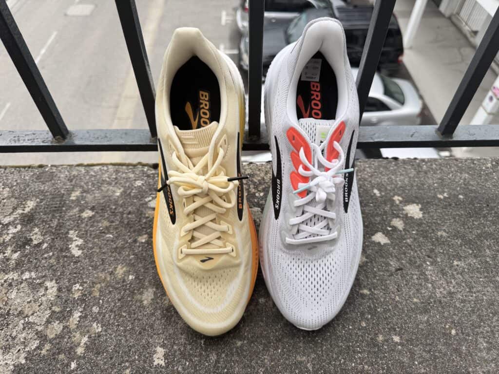 Photo comparing the uppers of the Brooks Ghost 18 vs 17